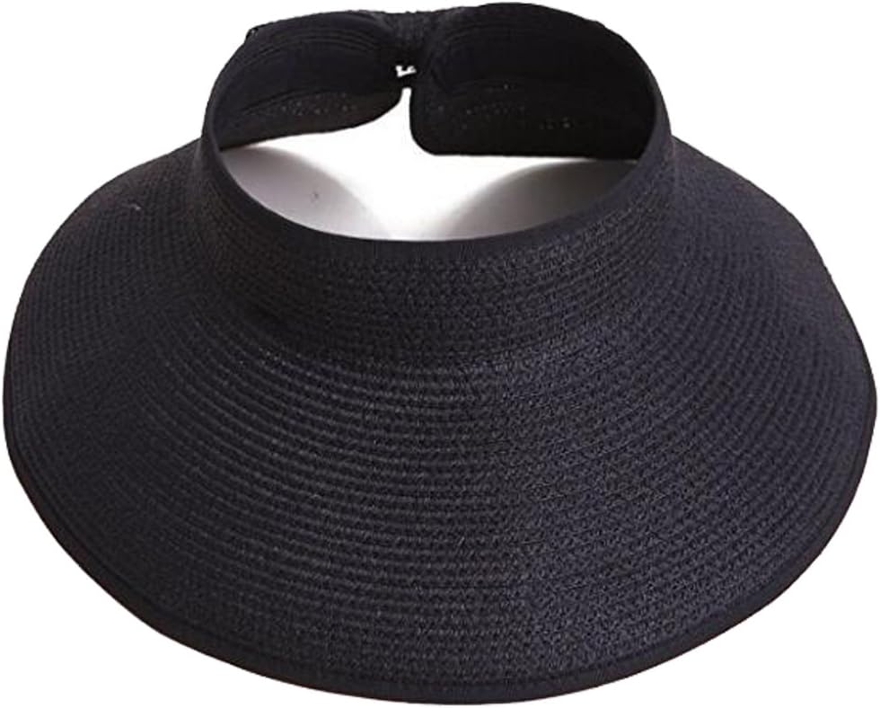Zgllywr Women UPF 50+Packable Crushable Roll Up Wide Brim Sun Visor Beach Straw Hat Black