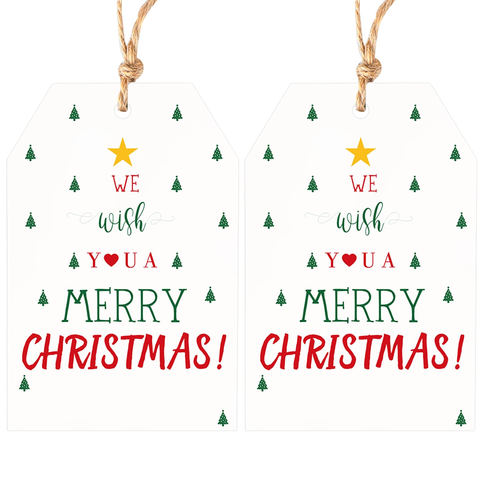 G2PLUS Merry Christmas Tags for Presents, 50PCS White Christmas Tags with String, 8.5x5.5 CM Xmas Wrapping Labels with Gold Star for Presents Wrapping Decoration