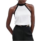 MakeMeChic Women's Mock Neck Halter Tops Sleeveless Work Office Blouse Shirts