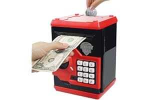 HUSAN Piggy Banks for Kids, Electronic Password Code Money Banks ATM Banks Box Coin Bank for Children Boys and Girls (Black/Red)
