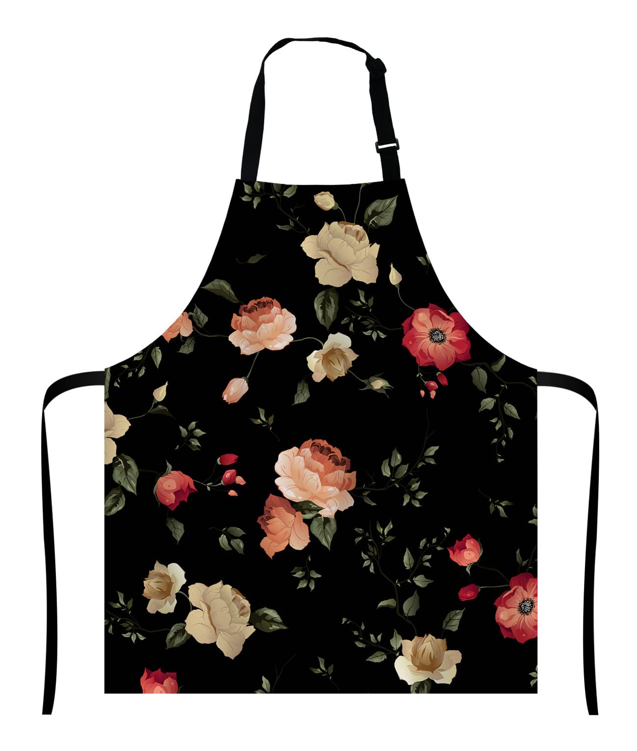 Wasach Watercolor floral pattern with of roses,Adjustable Bib Kitchen Cooking Baking Gardening for Women Men