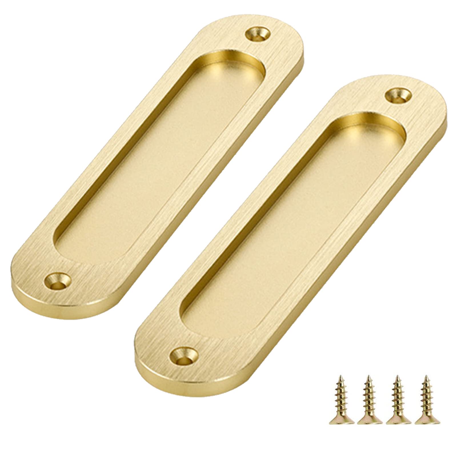 Sicheii 2 Pack Barn Door Handles 6 Inch, Sliding Barn Door Pull Handle, Recessed Door Finger Pull, Rustic Flush Barn Door Handle, Round Corner for Closet Drawer Cabinet Cupboard (Gold)