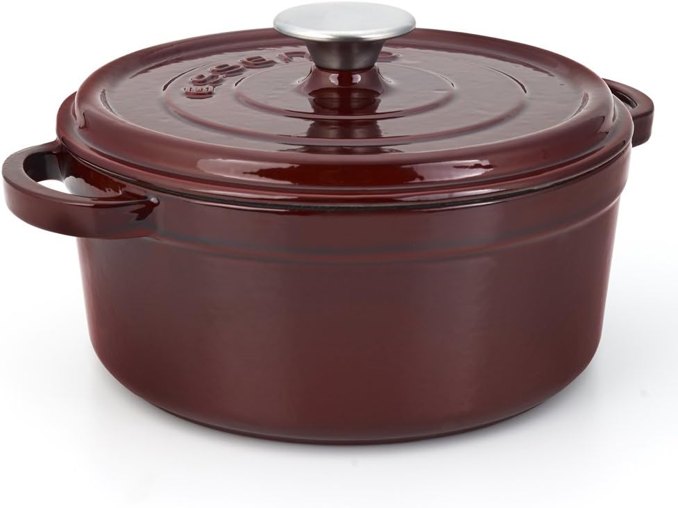 Essenso Grenoble 3 Layer Enameled Cast Iron Dutch Oven with Ceramic Coating, 5 qt, Cherry/Cream