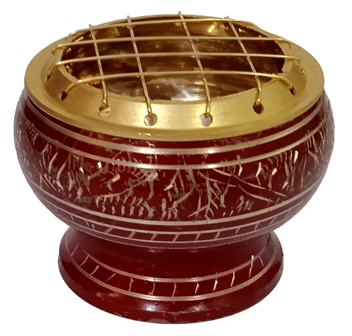 Purpledip Metal Charcoal Incense Burner: Engraved Design Loban Bakhoor Pastille Dhoop Dani Holder (12572)