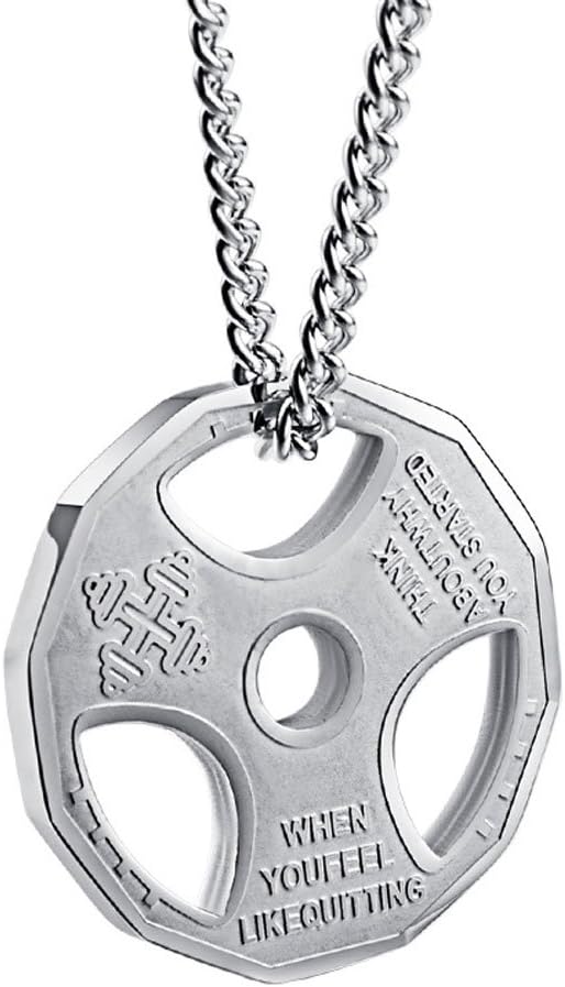 Men's Stainless Steel Fitness Gym Dumbell Pendant Curb Chain Necklace, 22"
