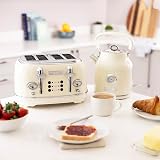 Charles Bentley Kettle And Toaster Set Cream Chrome 4 Slice 360 Base