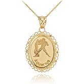 Fine 14k Yellow Gold Filigree-Style Oval Frame Aquarius Zodiac Sign Pendant Necklace