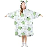 GOODOLD Cartoon Frogs Wearable Blanket Hoodie for Kids Oversized Sherpa Hooded Blanket Cozy Warm Gift