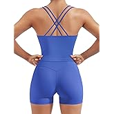 SUUKSESS Women 2 Piece Workout Sets Built in Bra Open Back Tank Tops High Waisted Biker Shorts with Pockets