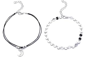 ink2055 2Pcs/Set Moon Charm Sequins Anklet Women Beach Sandals Barefoot Ankle Bracelet,Ankle Bracelets for Women Teen Girls Beach Jewelry Gifts