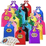 ADJOY Kids Superhero Capes and Masks 20 Sets Pack with Large Stickers - Superhero Themed Birthday Party Capes