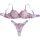Lilosy Sexy Floral Embroidered Mesh Women Underwire Push Up Lingerie Set