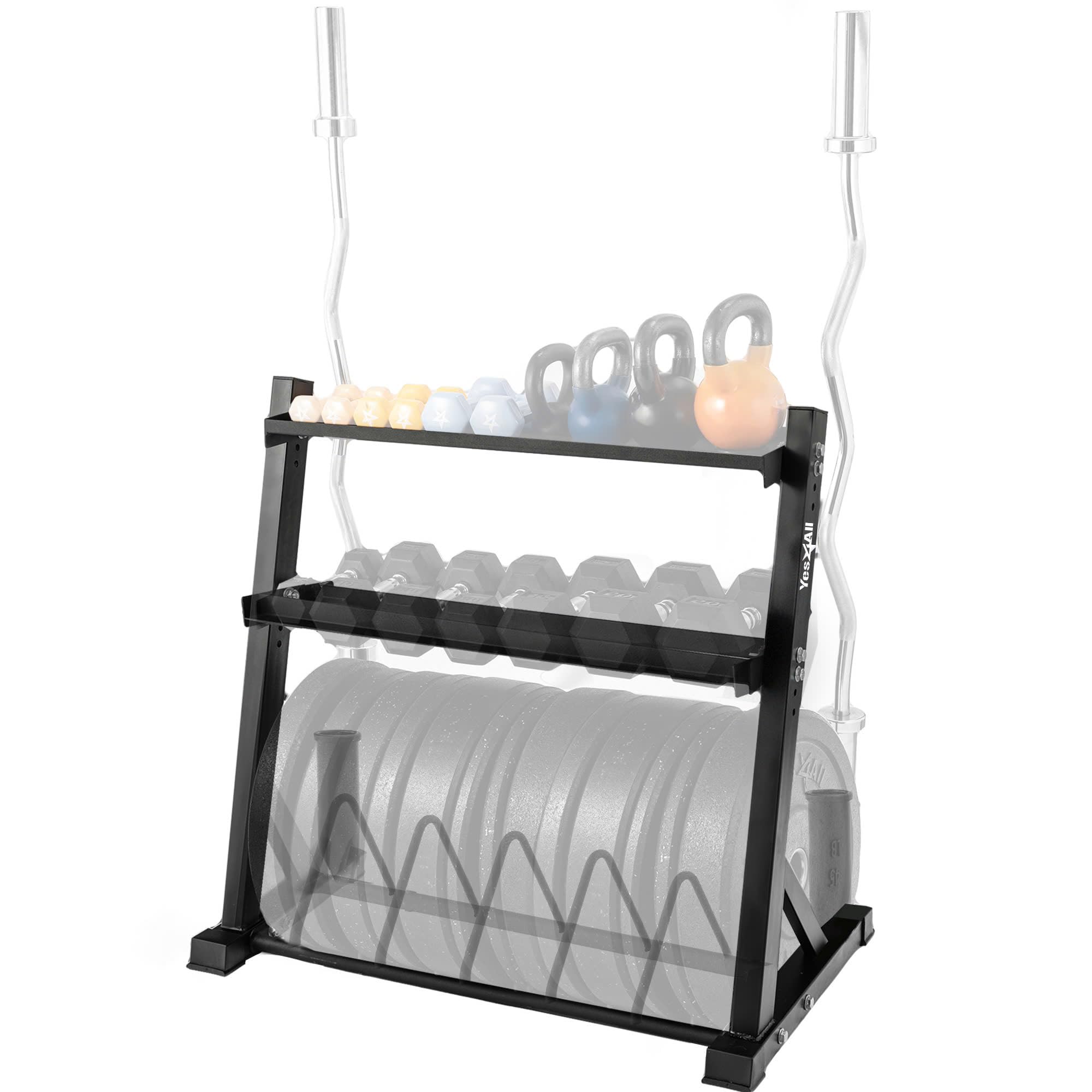 Yes4All 6 Pegs & 4 Barbell Storage Racks Load Up to 1190 LBS - Wall Mounted Weight Plate Tree & Barbell Holder