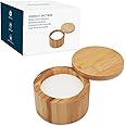 KITCHENDAO Bamboo Salt Cellar Bowl Box，Elegant Kitchen Salt Container Holder with Swivel Magnetic Lid to Store Pepper Spice Bath Salt Sea Salt Herbs or Favorite Seasonings, 6oz