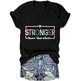 CIFEUEO Women Stronger Than The Storm Shirt Inspirational Motivational Shirt Easter Religion V Neck Trendy Faith Tee Top