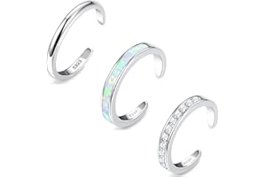 Thunaraz Sterling Silver Toe Rings for Women - CZ Band Opal Rings, Adjustable, Summer Beach Open Toe Foot Jewelry