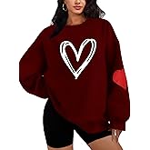 ZUNQKG Womens Valentines Day Sweatshirt-Heart Printed Long Sleeve Crewneck Pullover Oversized Sweatshirts