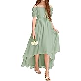 Haloumoning Girls Cold Shoulder Dress A-line Asymmetrical Chiffon Junior Bridesmaid Birthday Party Dress
