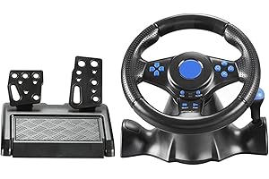 YUYIU 【Upgraded Racing Steering Wheel with Pedals/Paddles Shifter and Vibration for PS4/ PS3/ XBOX One/XBOX 360/Switch/Android/PC