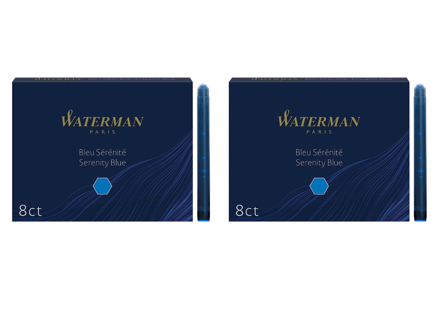 Waterman - 2 X 8 Washable Blue Serenity Ink Cartridges In Carton Box