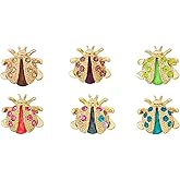 6 Pack Gold Crystal Ladybug Brooches Pins Set Cute Vintage Colorful Rhinestone Animal Lapel Pin Brooch Badges Funny Jewelry Suit Brooches Accessories for Women Men