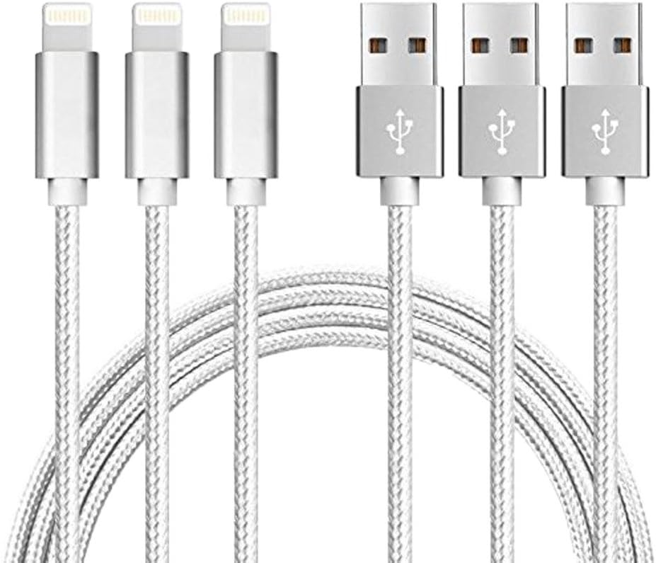 SUMMITGLORY SUMMIT-01 Boxbeen Lightning Cable, 3Pack 3FT,3FT,3FT,Certified Nylon Braided Cord iPhone Cable Certified to USB Charging Cable for iPhone 7, 7 Plus, 6S, 6+, SE, 5S, 5, iPad Air/Mini, iPod Nano 7 (Silver)