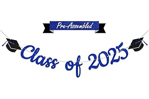 RUIZHUO Pre-Assembled Class of 2025 Banner Graduation Decorations Congratulations on High School and College Graduation, Classroom Celebrations, Glitter Banners, Family Class Party Walls Decorations(Blue)