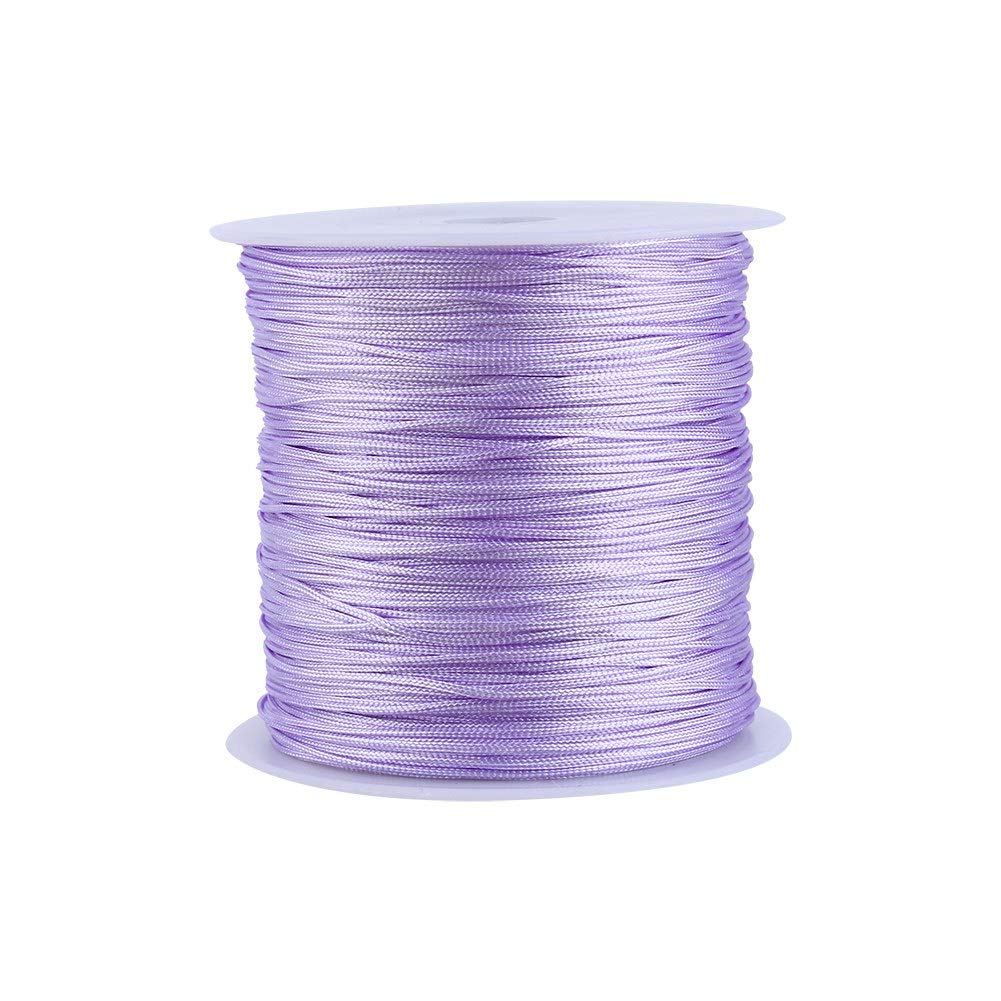 100M x 0.8mm Nylon Crafts Chinese Knot Satin Cord Rattail Bracelet Macrame Shamballa Thread Braided String for Chinese Knotting Beading, Light Purple