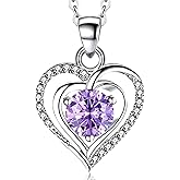 RIVIKO Heart Birthstone Pendant Necklace for Women 925 Sterling Silver Zirconia Necklaces Valentine's Day Anniversary Birthday Mothers Day Jewelry Gifts For Her Mother Wife