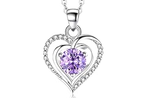 RIVIKO Heart Birthstone Pendant Necklace for Women 925 Sterling Silver Zirconia Necklaces Christmas Valentine's Mothers Day Jewelry Gifts For Girls Mother Wife