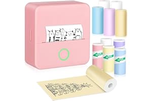 Bakoor Mini Printer, Mini Pocket Printer with 10 Rolls Printing Paper, Sticker Printer Machine, Portable Thermal Printer for Photos, Journals, DIY, Study Printer Compatible with Android & iOS