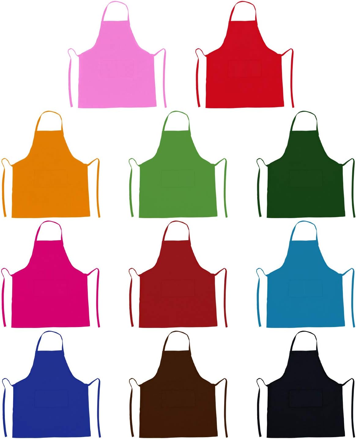 Trendbox Plain Bib Apron, 11 PCS Washable Multicolor Cooking Aprons for Women with 2 Pockets