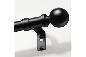 WOLISTSA Curtain Rods for Windows 48 to 84 Inch, Black 1 Inch Decorative Window Treatment Rods, Adjustable Heavy Duty Modern Drapery Rod, Easy Install Metal Curtain Pole with Matte Black Round Finials