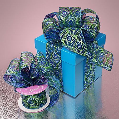 Kraft Klassics 1 Roll of Multi Peacock Sparkle Sheer Ribbon - 2 1/2" x 10 Yds