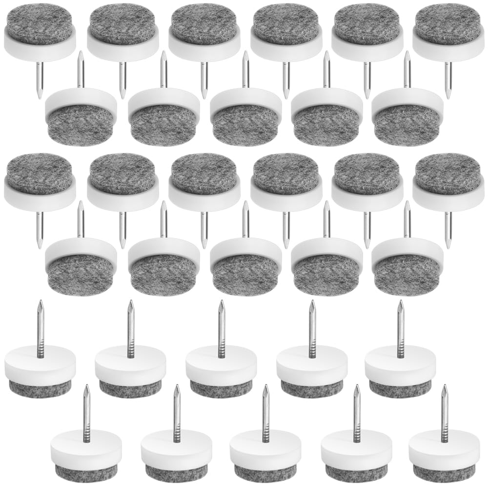 TOVOT 32PCS 3/4" Nail-On Furniture Felt Pads 20mm Chair Leg Protectors Felt Pads for Hardwood Floors (Gray and White)