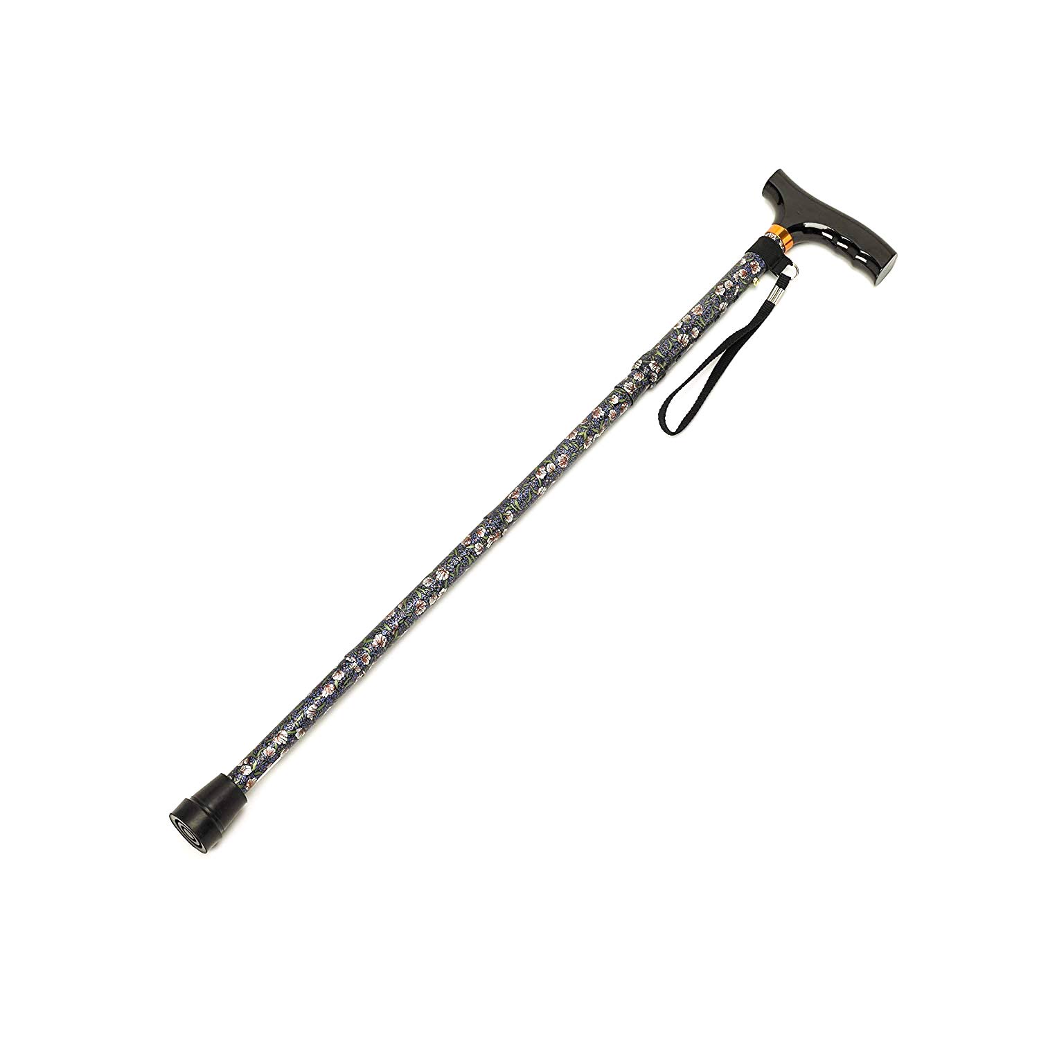 Homecraft Folding Coloured Walking Stick with Wooden Handle, Lightweight Adjustable Walking Cane for Balance, Mobility Aid, Wild Rose, 735-825mm