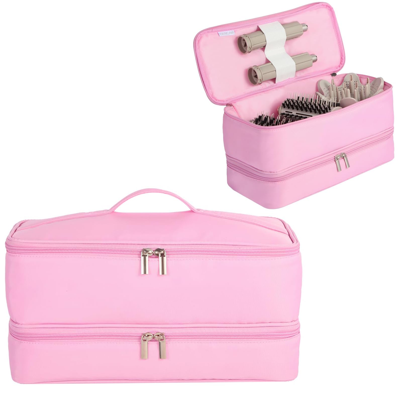 GENCAM Double-Layer Carrying Case for Shark Flexstyle, Travel Case for Shark Flexstyle/FlexFusion, Portable Storage Organizer Bag for Shark Flexstyle/Dyson Airwrap Styler and Attachments, Pink
