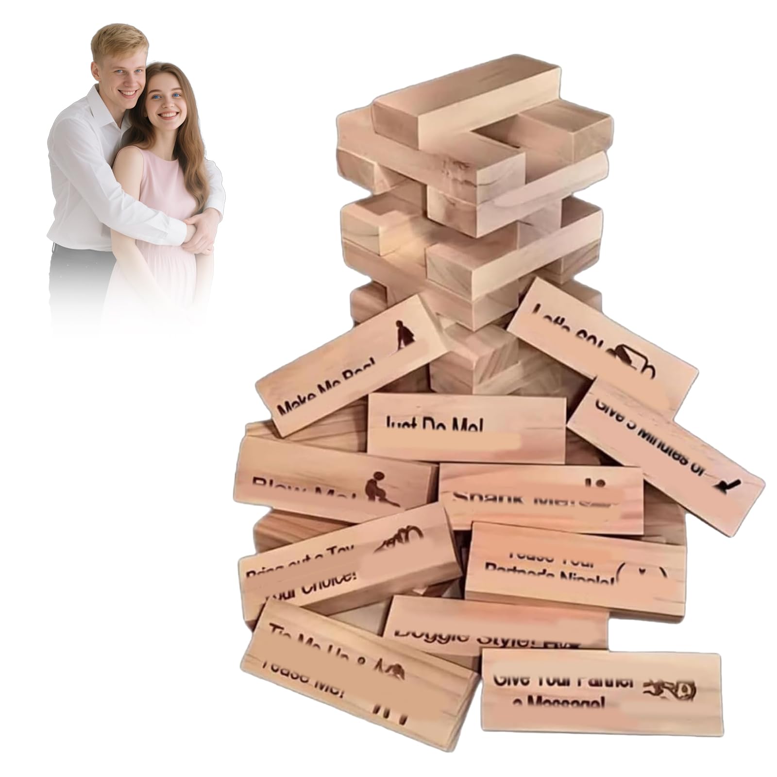Wqafe Classic Couples games Wooden Tumbling Tower Game - 48 wooden stacking game, Indoor Party Fun Date Night Anniversary Stacking Blocks for Couples