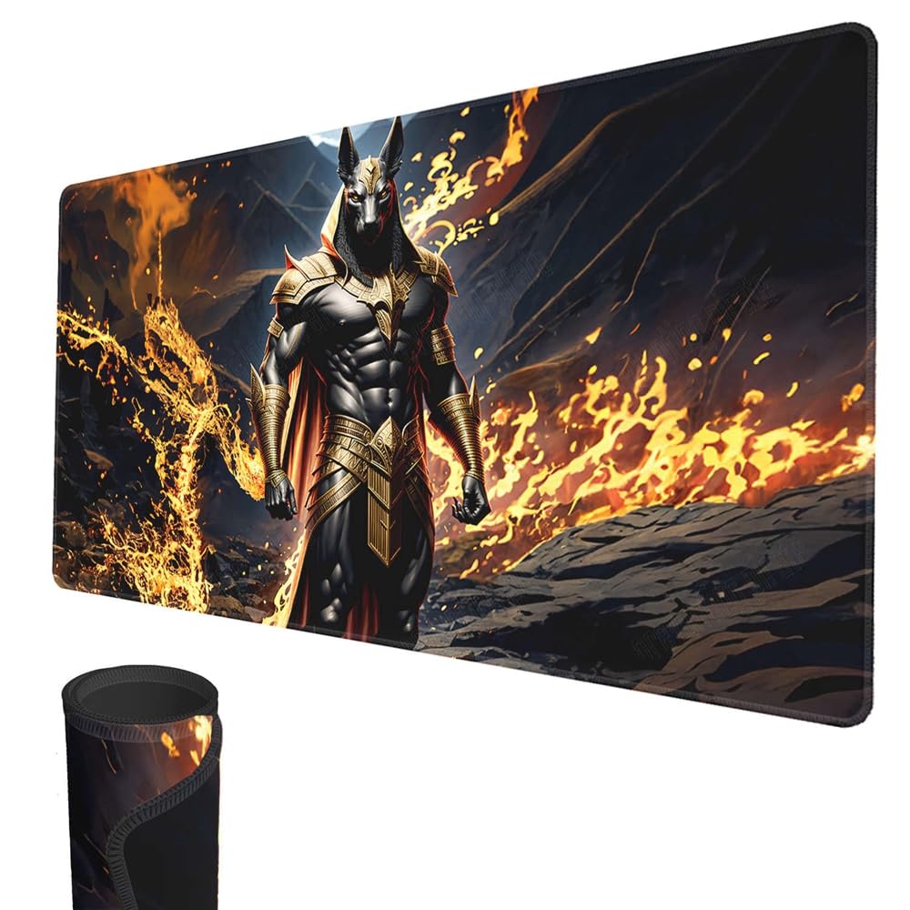 smatcamp MTG Playmat, 24" x 14" TCG Mats Stitched Edges Smooth Rubber Surface Battle Board Game Play Mat Horror Theme for Halloween (Anubis)
