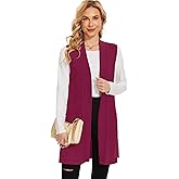 Moss Rose Long Vest for Women Sleeveless Lightweight Open Front Cardigans Ribbed Knit Outwear with Pockets