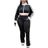 KANSOON Track Suits for Women Set 2 Piece Zip Up Crop Jacket High Waist Straight Leg Side Stripe Pants Streetwear Outfit