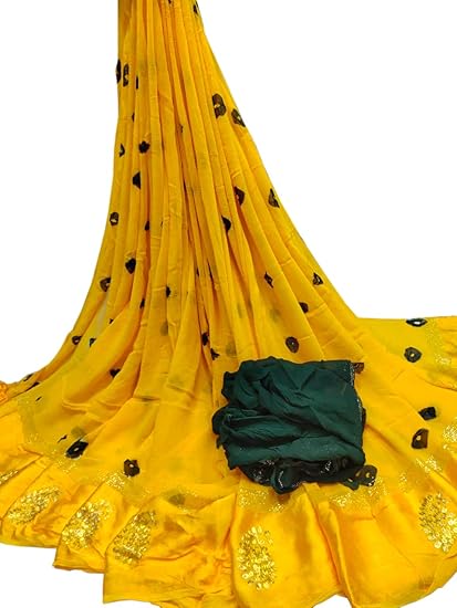 Jaipuri Rajasthani Women's Handmade Bandhani Art Silk Saree With Blouse -P082