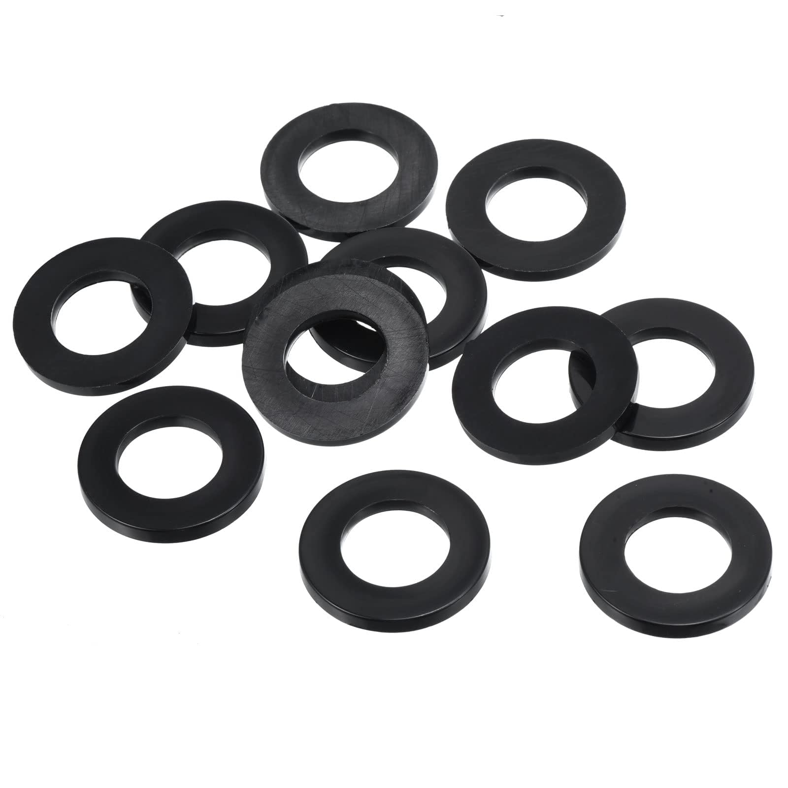 TOP-VIGOR 12Pcs Black Nylon Flat Washers, M16 x 30mm x 3mm Insulating Round Seal Spacer Tap Sealing O Ring Gasket for Faucet Pipe Water Hose