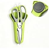 Fenchenw Heavy Duty Multifunctional Magnetic Kitchen Poultry Shears | 6-in-1 stainless steel poultry scissors with magnetic storage sheath; cuts bones, veggies, scales fish and opens bottles cans