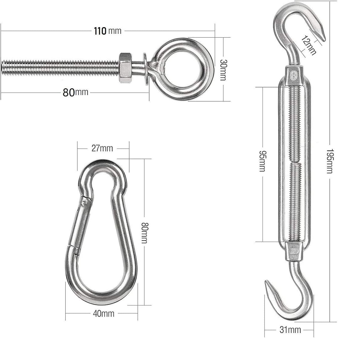 BUYGOO Stainless Steel Sun Shade Sail Fixing Kit Garden Sail Fixing Kit