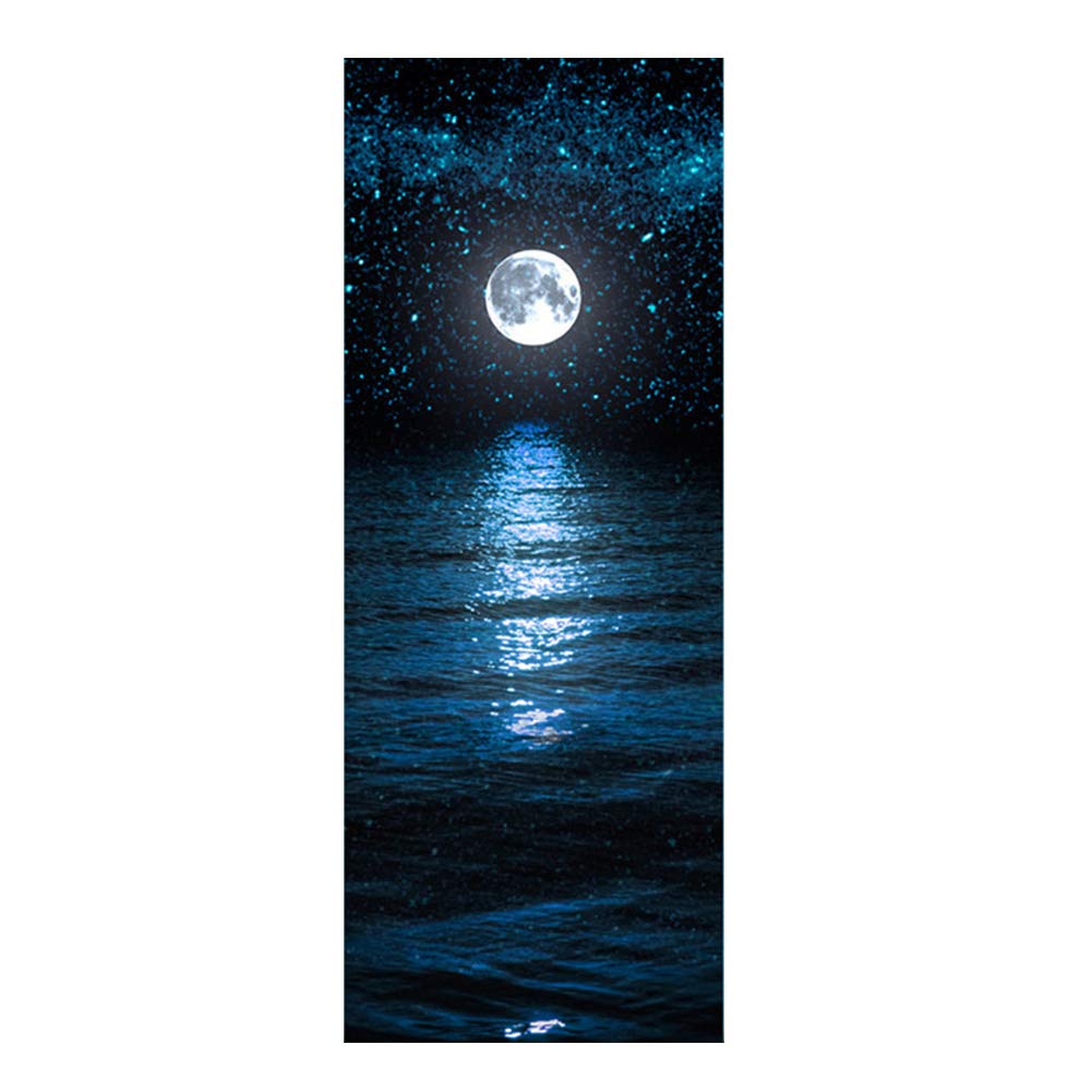 3D Night View Moon in the River Door Sticker for Home Renew Waterproof Removable Living Room Bedroom Bathroom Decal