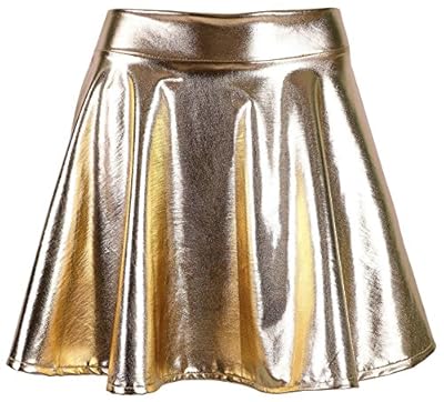 Women's Metallic Wet Liquid Faux Leather Look Flared Skater Mini Skirt