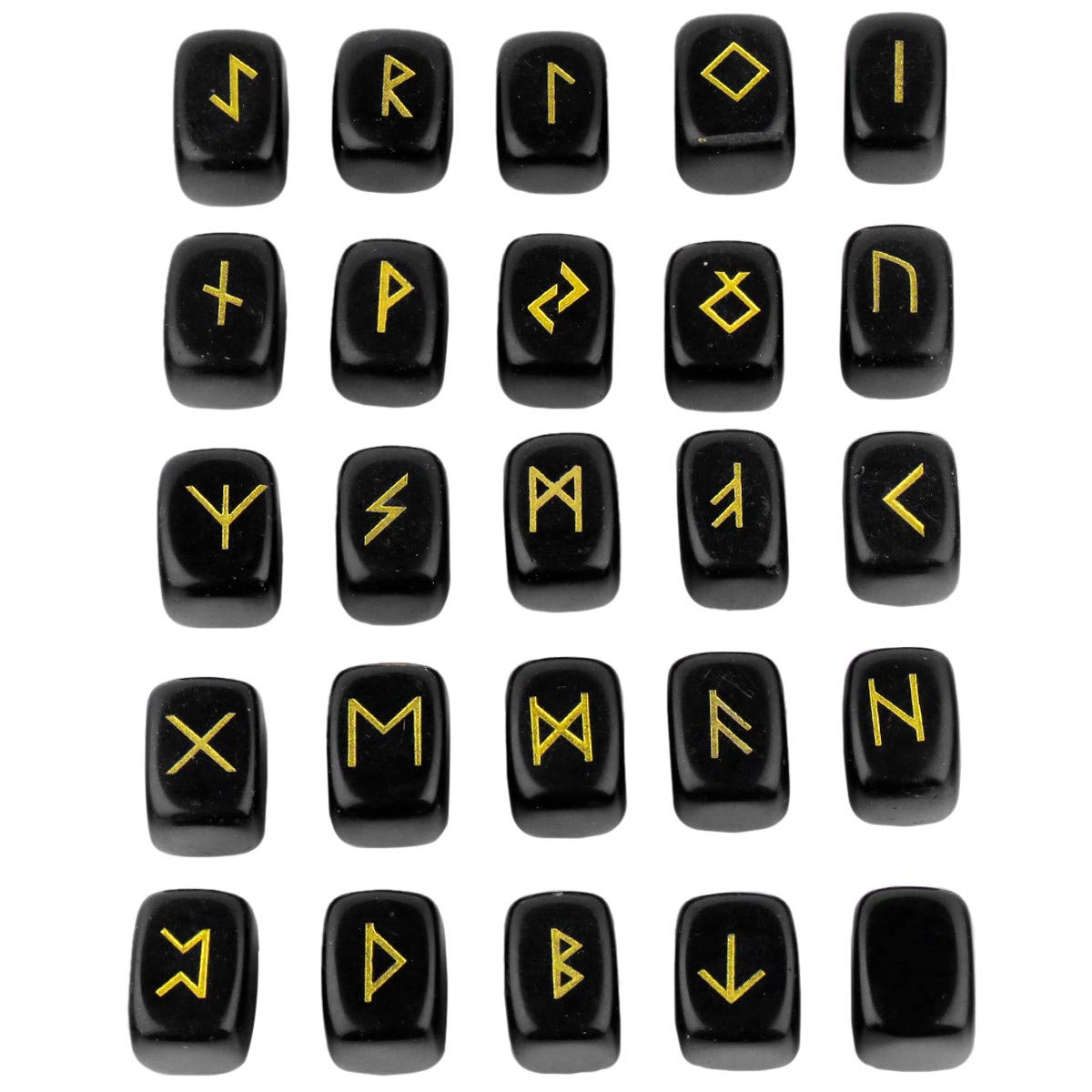 KYEYGWO Black Obsidian Witches Runes Set, Rune Stones with Engraved Elder Futhark Runic Alphabet for Divination Meditation Healing