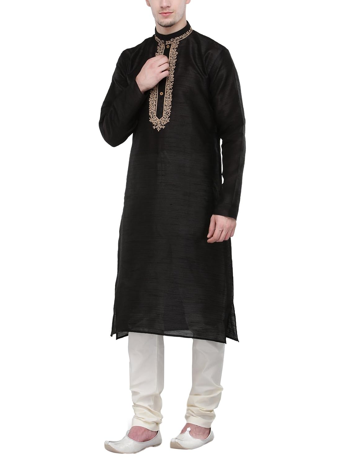 rg designers black self design full sleeves kurta pyjama set