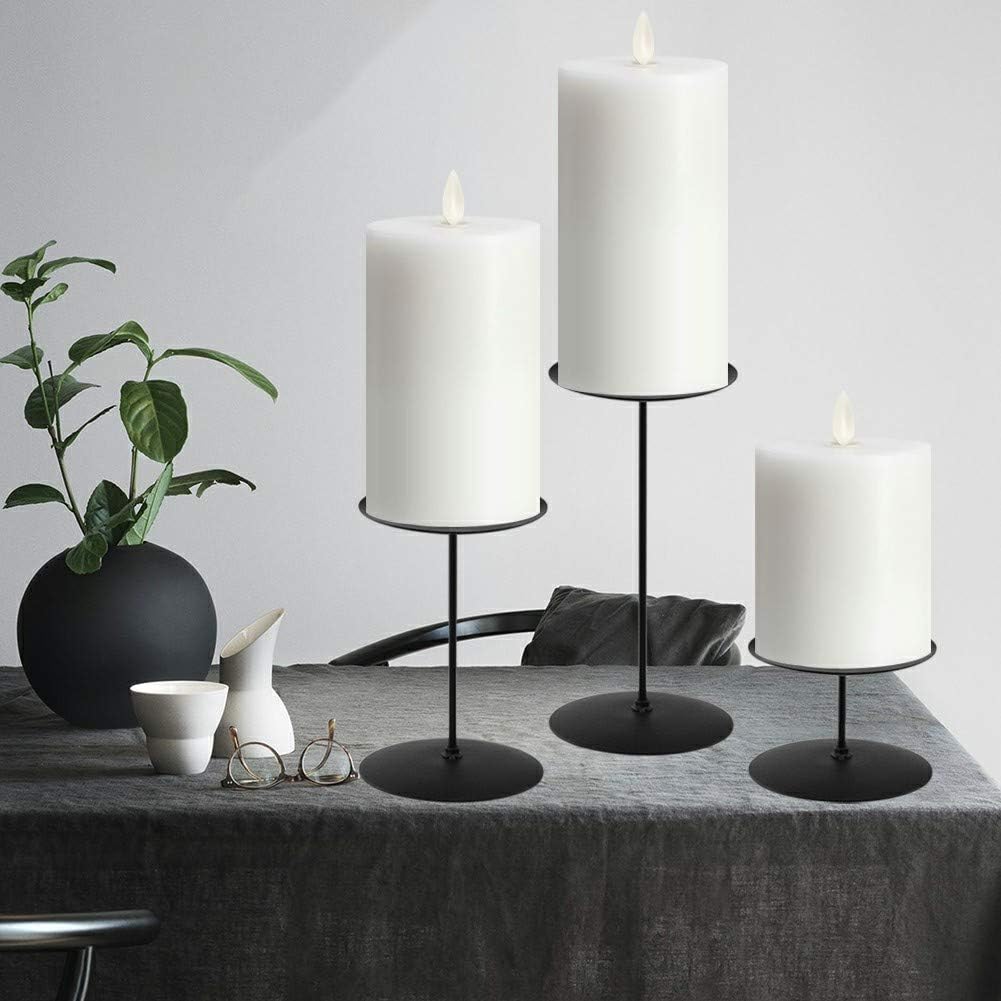 smtyle Pillar Candle Holders Set of 3 Centerpieces Plate for Tables or Fireplace with Black Metal Iron: Kitchen & Dining